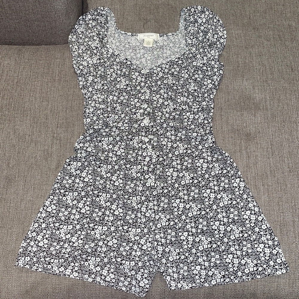 *NWOT* No Comment black and white floral romper